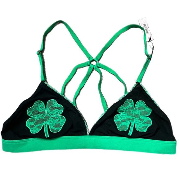 Victoria's Secret St. Patrick's Day Shamrock Unlined Bralette Bra Black … - Picture 4 of 6
